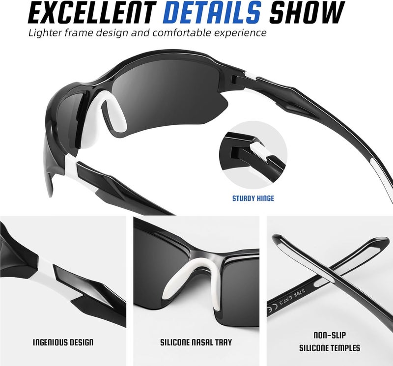 XVXV Polarized Sports Sunglasses for Men - UV Protection Half Frame Sun Glasses for Running Fishing - Image 3